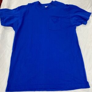 Vintage Fruit of the Loom Pocket T Shirt Mens XXXL Blue Single Stitch Made in US